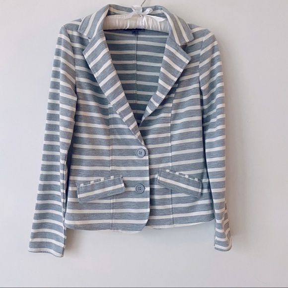 Jackets & Blazers - Grey White Striped Button Blazer Size Med